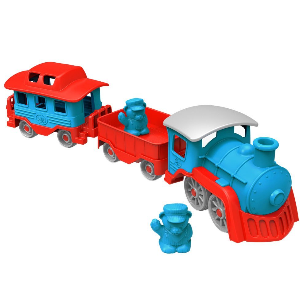 Green Toys Train Blue side view shows durable, eco-friendly construction for little hands.