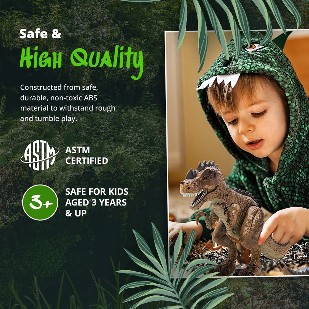 Greenbo robot dinosaur toy emits steam spray for exciting effects.