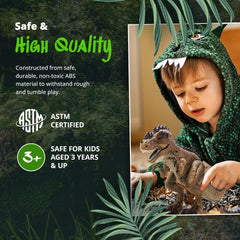 Greenbo robot dinosaur toy emits steam spray for exciting effects.