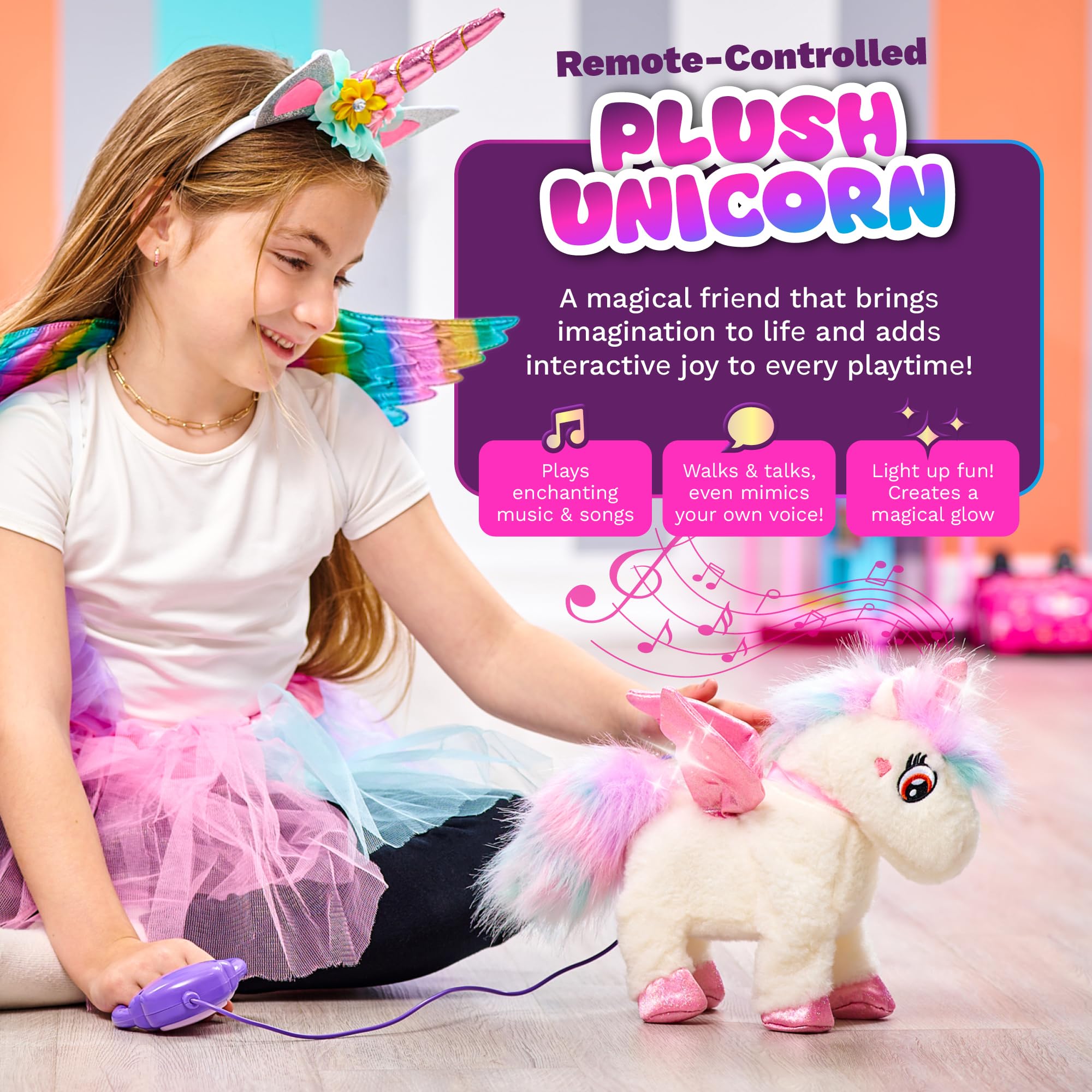 Greenbo Unicorns toy copies your voice for playful interaction.