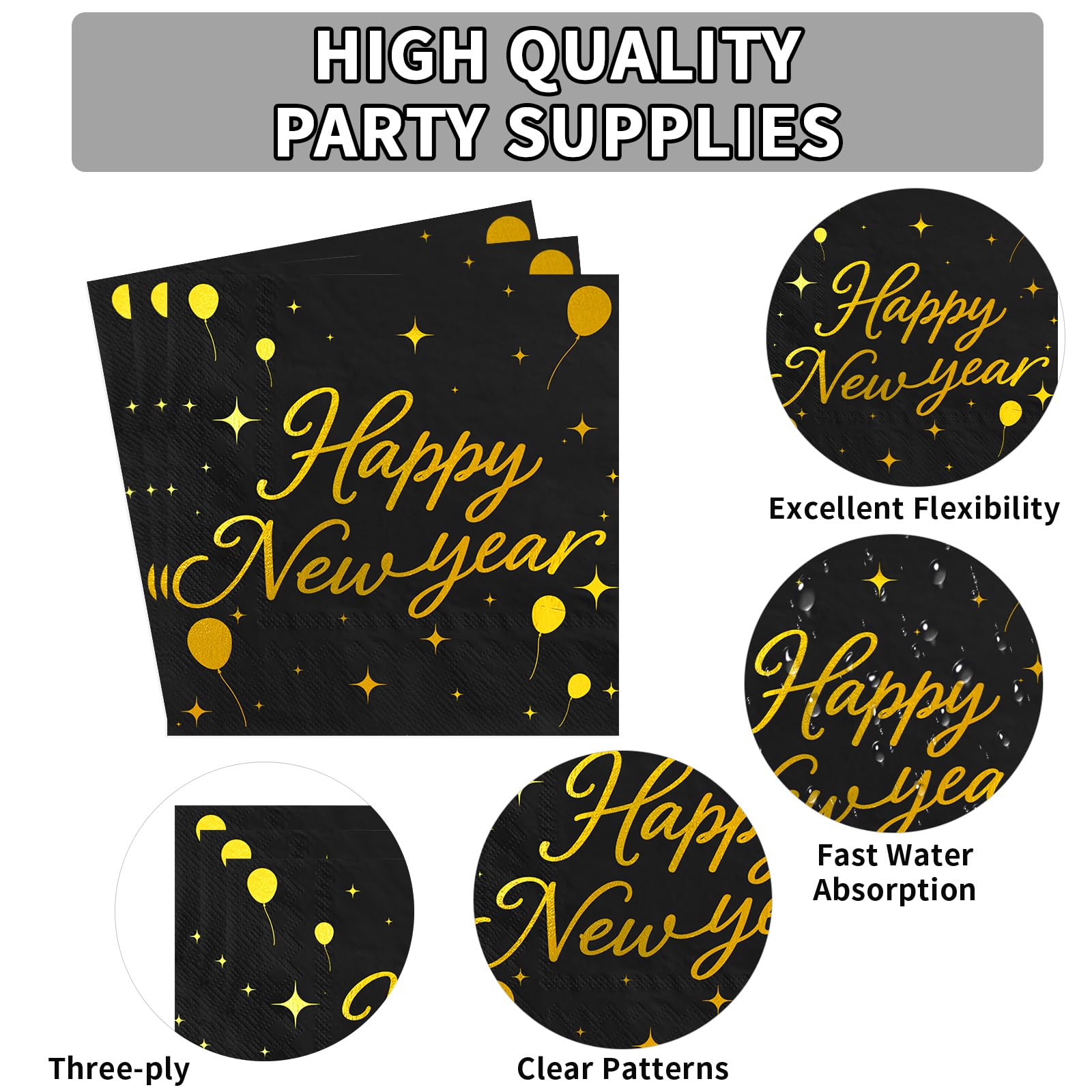 Greencian black gold New Year tableware set, complete festive coverage.