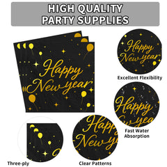 Greencian black gold New Year tableware set, complete festive coverage.