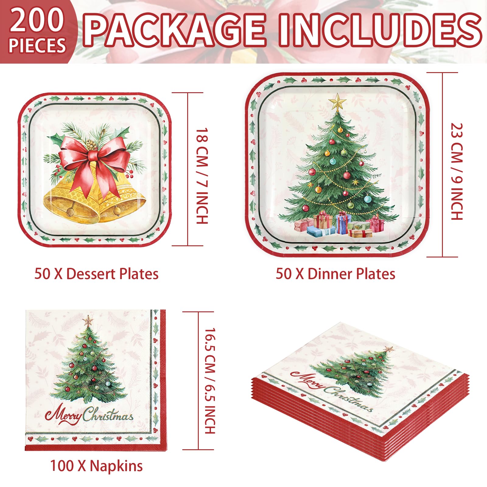 Greencian Christmas party ware closeup, vibrant print and red trim for festive ambience.