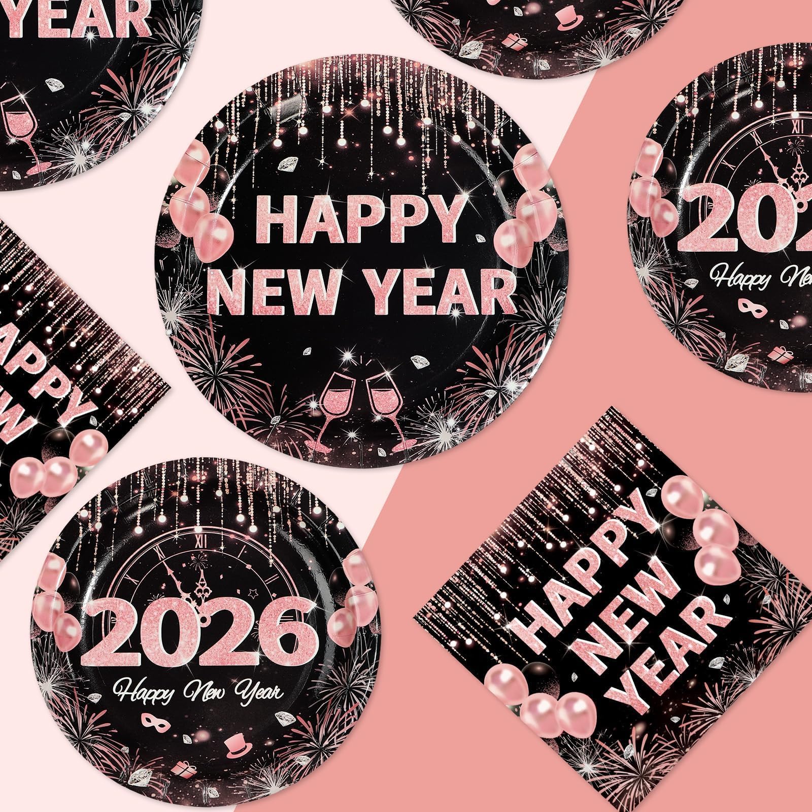 Greencian rose gold 7-inch plates add festive accents.
