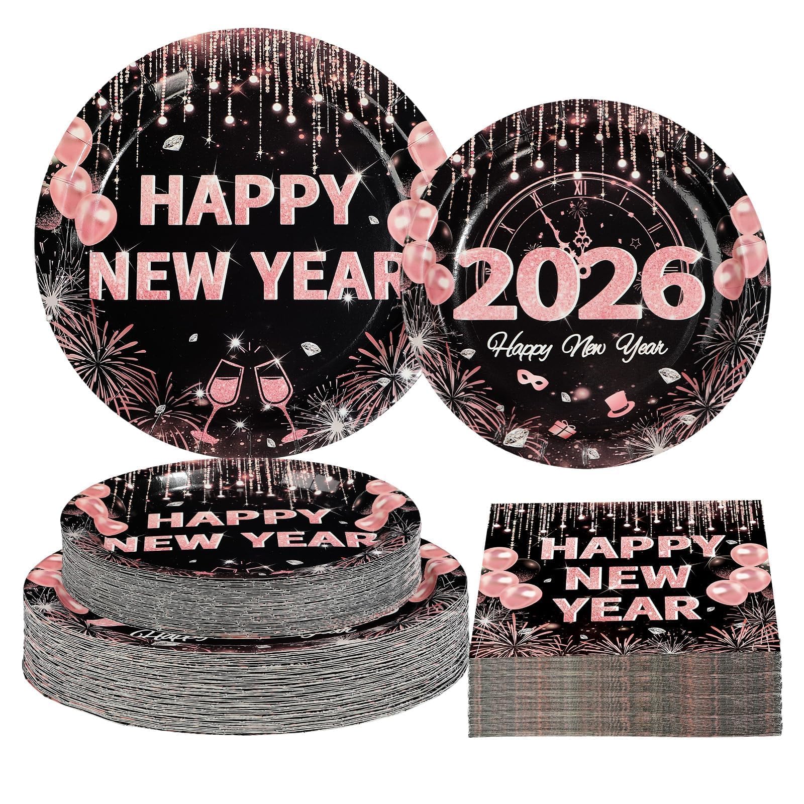 Greencian rose gold 9-inch plates elevate NYE table settings.