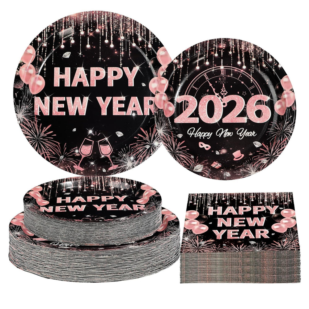 Greencian rose gold 9-inch plates elevate NYE table settings.