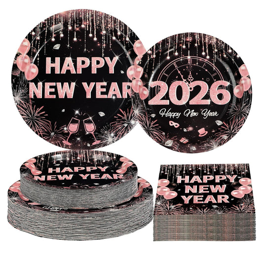 Greencian rose gold 9-inch plates elevate NYE table settings.
