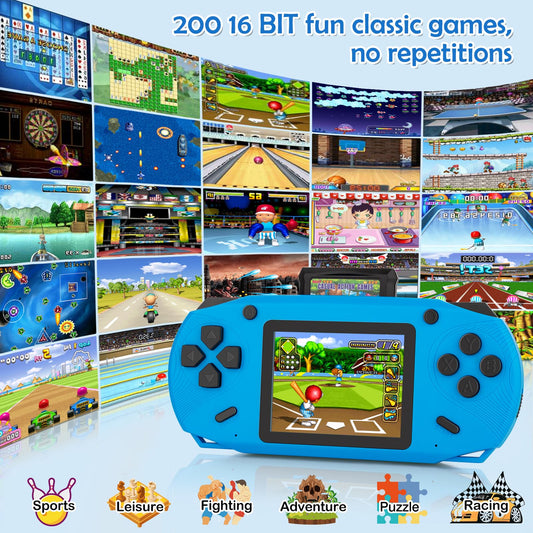 GREENCREEK 16Bit handheld blue side view showcasing compact kid-friendly design