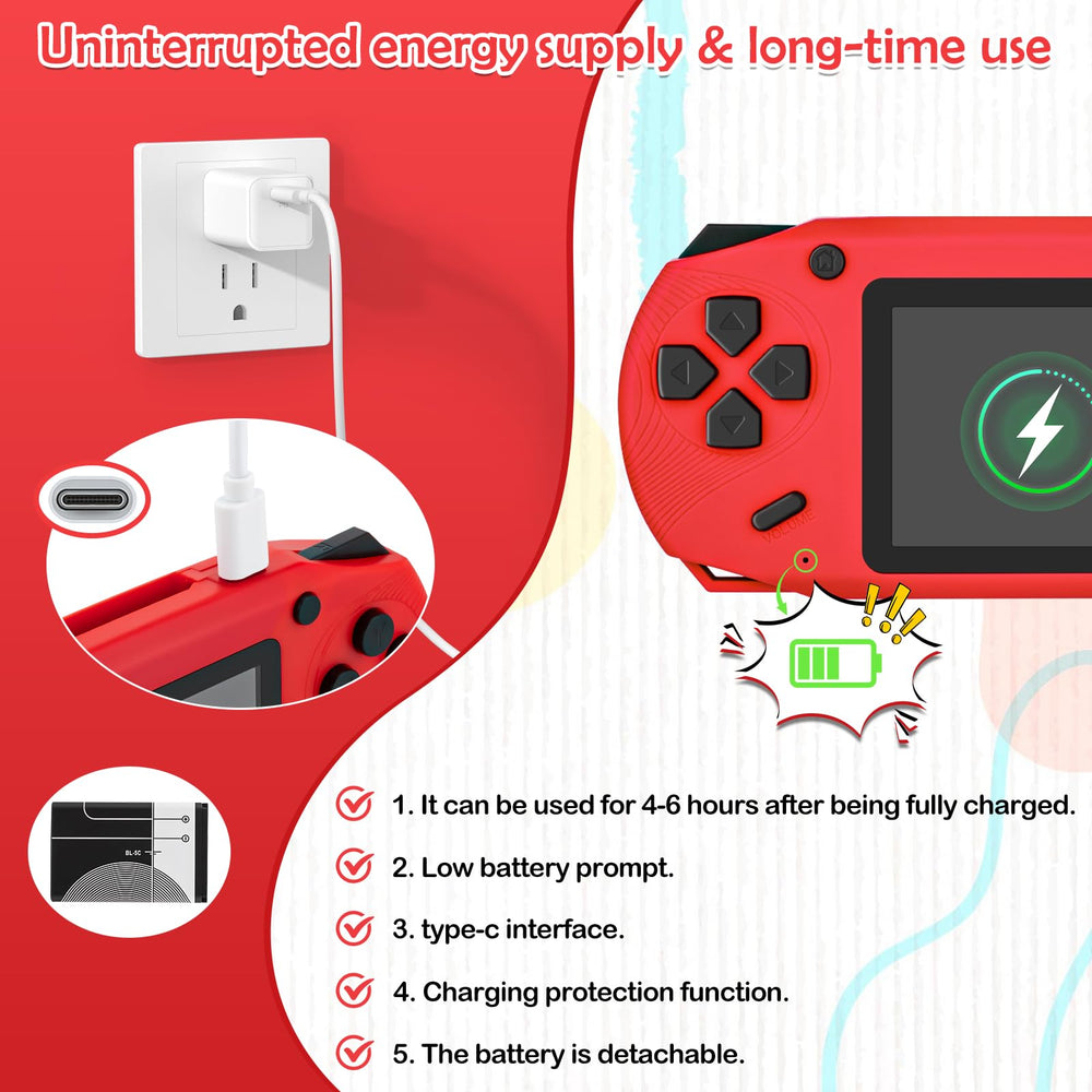 GREENCREEK 16-bit handheld console 3-inch screen delivers bright, clear visuals.