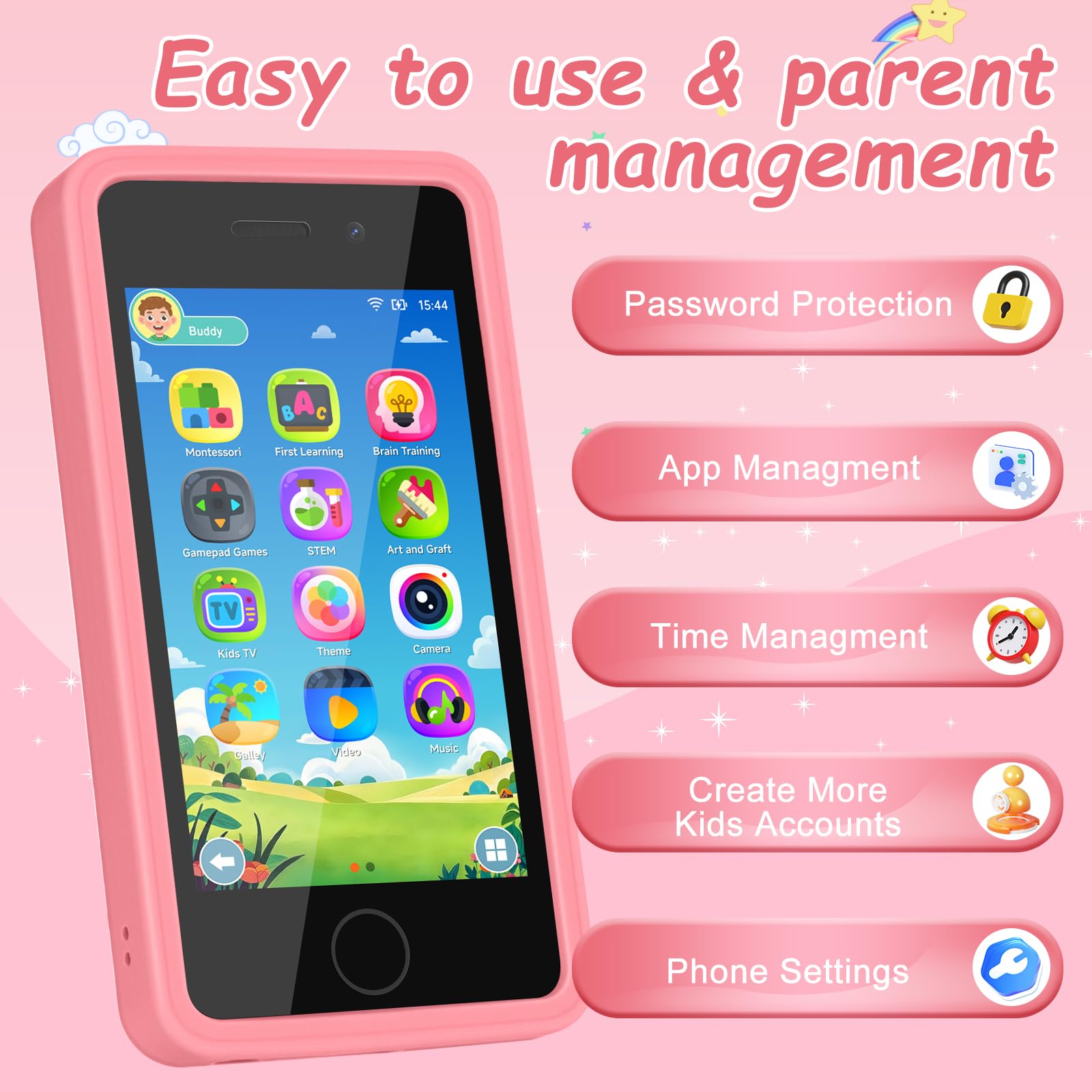 GREENCREEK Kids Phone includes 5 storybooks and learning apps.