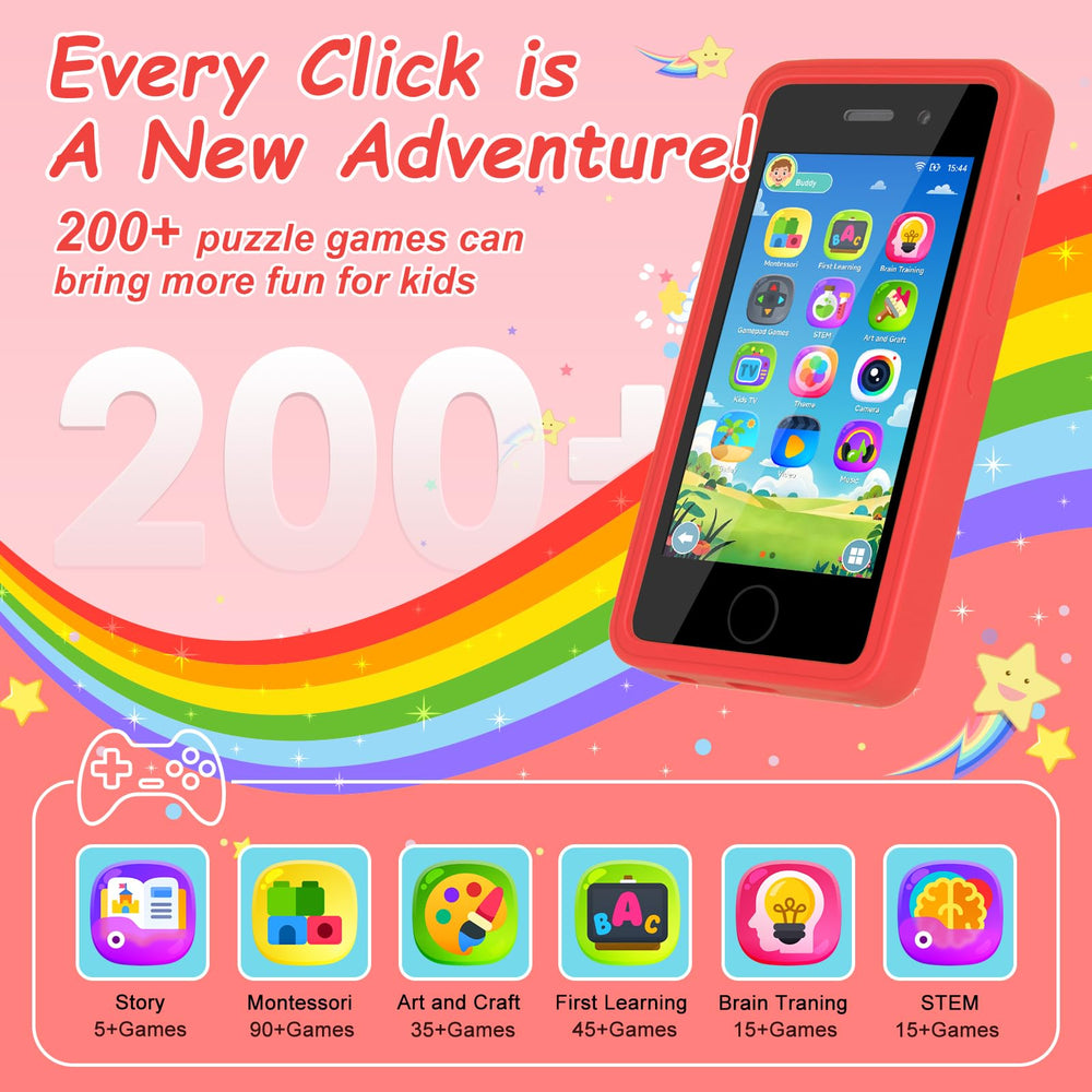 GREENCREEK red kids phone screen display showing bright visuals for learning