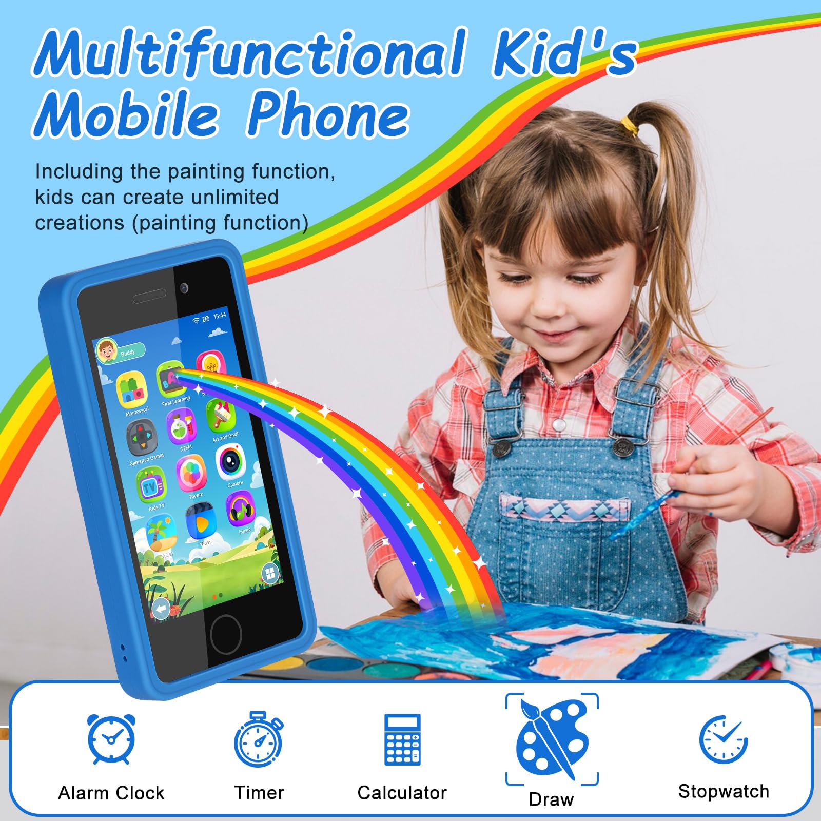 GREENCREEK Kids Phone includes 5 storybooks and 7 learning apps for daily education.