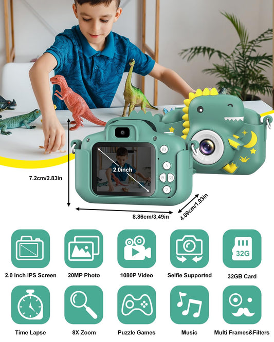 GREENKINDER kids camera back view with simple controls for kids.