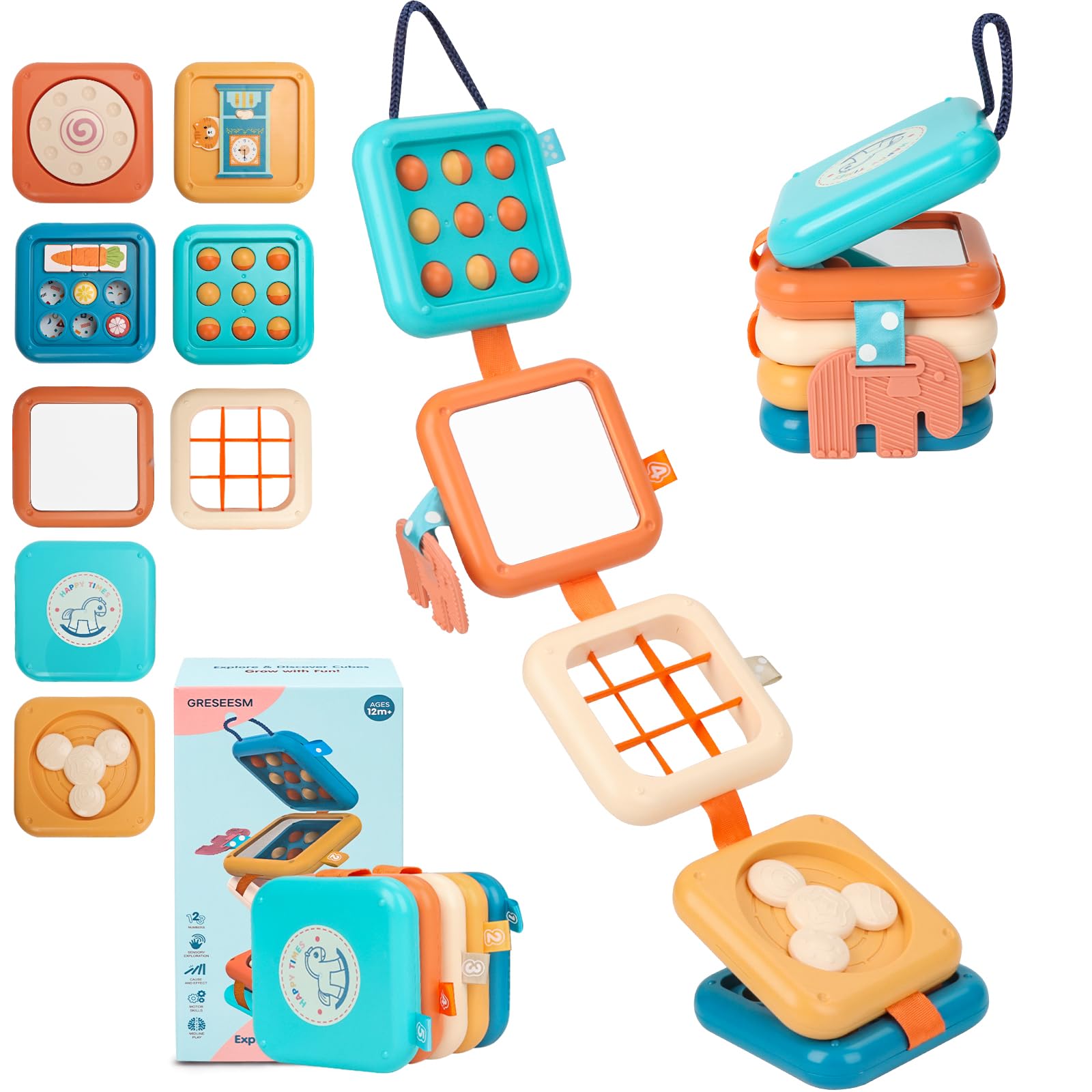GRESEESM Montessori Busy Board mirror engages toddler fine motor play and focus