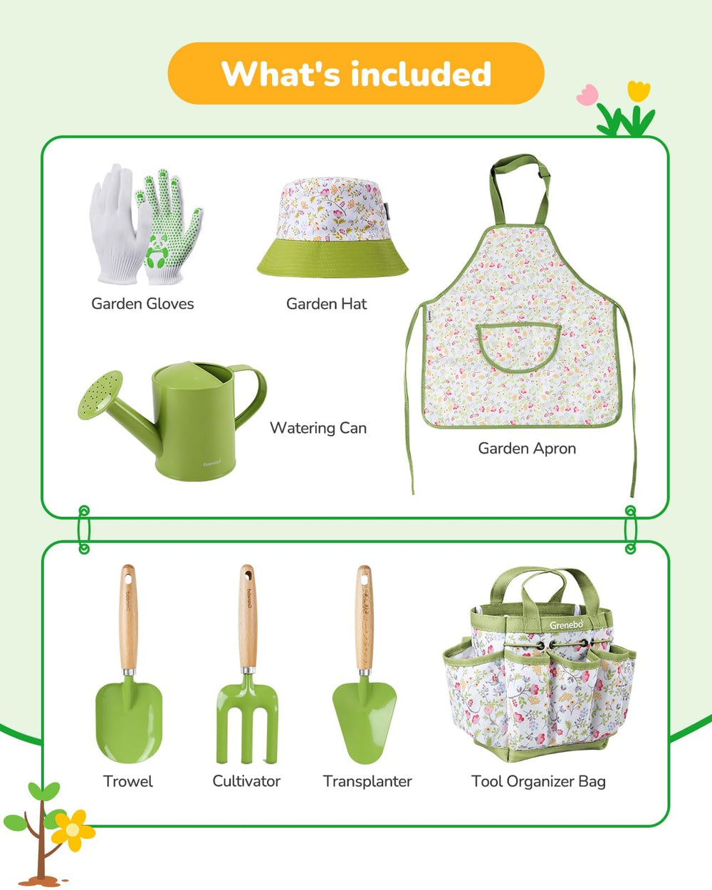 Grenebo kids gardening set apron keeps clothes clean during outdoor tasks
