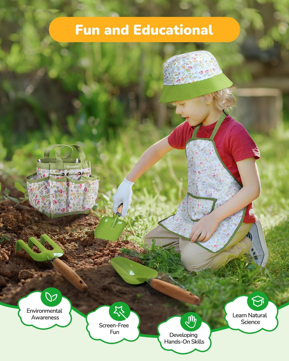 Grenebo kids gardening set watering can promotes gentle watering steps for beginners