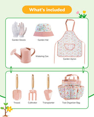Grenebo pink apron protecting clothing during kid-friendly gardening