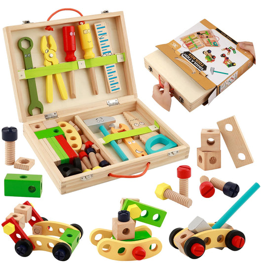 Greozacy kids tool set wooden box top view promoting organized play storage
