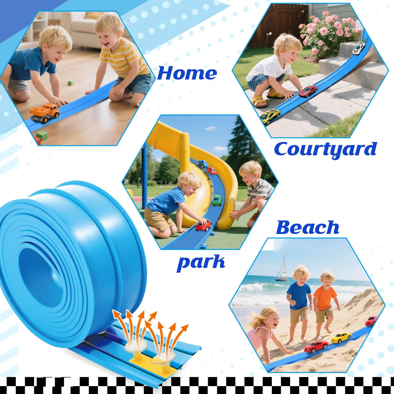 Gretex durable PVC track withstands repeated bends for varied courses.