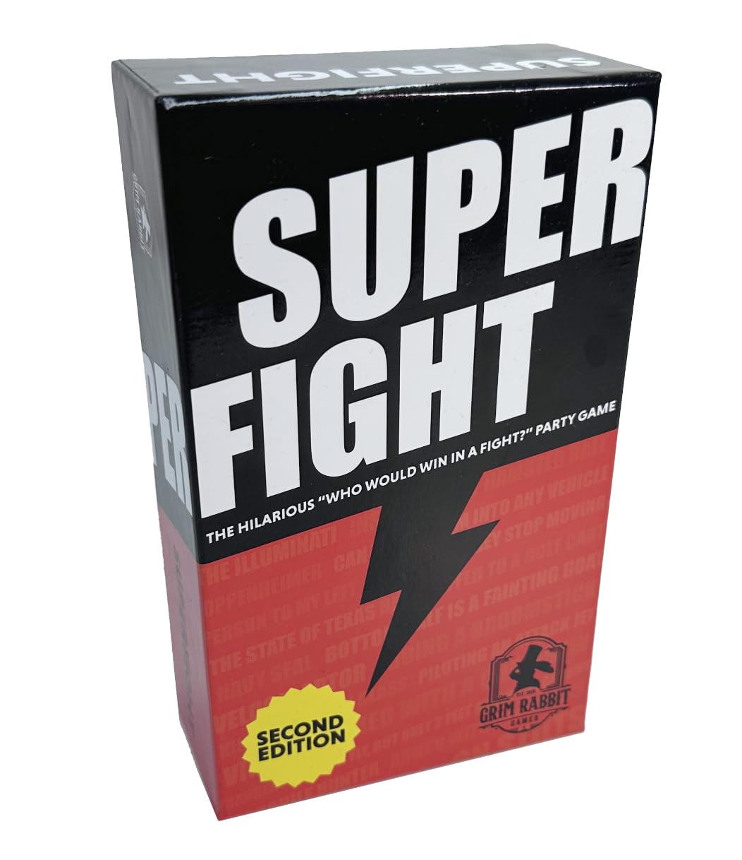 Grim Rabbit Superfight 2nd Edition cards and dice for dynamic party gameplay.