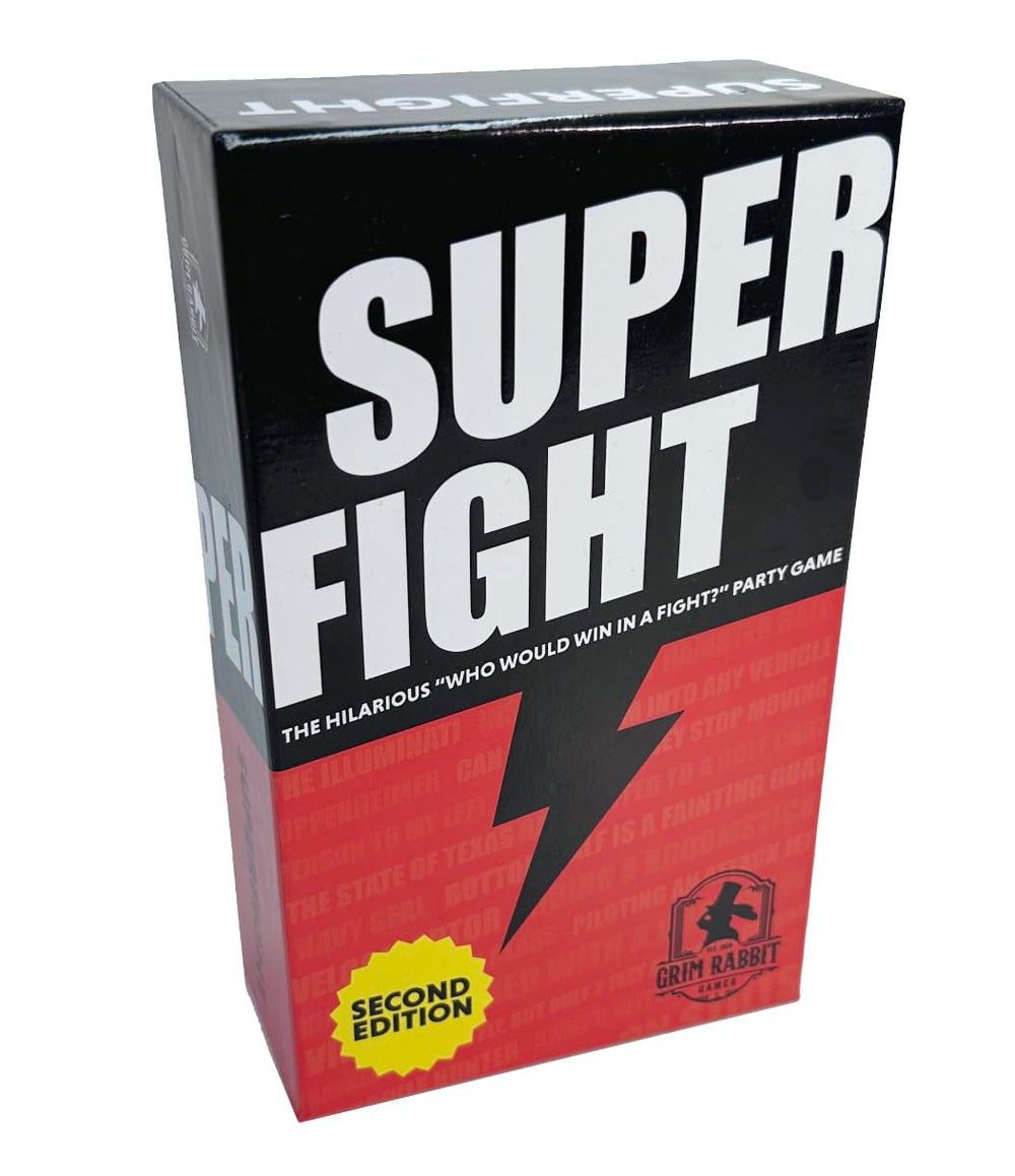 Grim Rabbit Superfight 2nd Edition cards and dice for dynamic party gameplay.