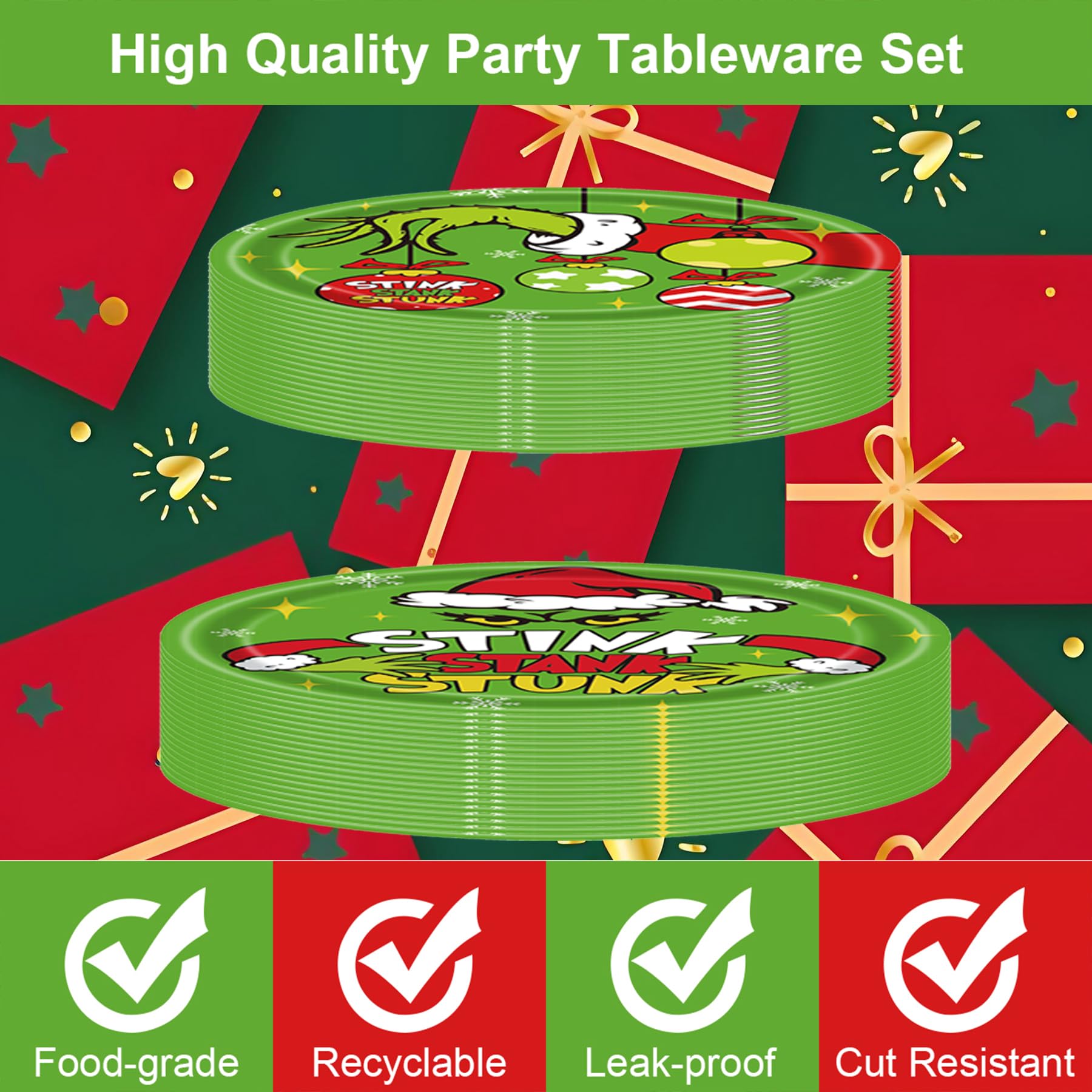 Grinchmas stacked plates display for buffet-style serving