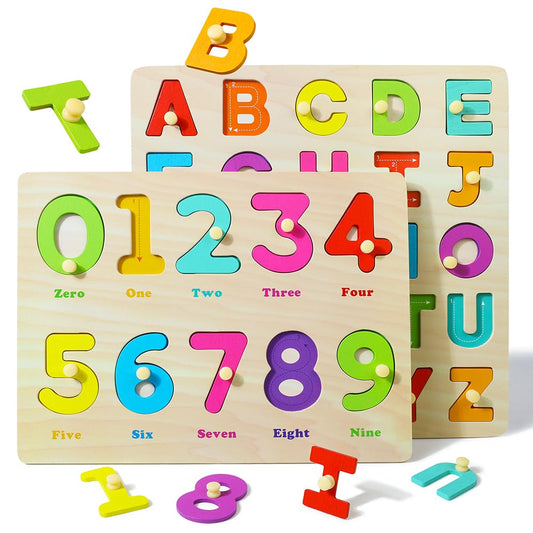 GRINNNIE Toddler Puzzle with letters and numbers for early recognition and motor skills.