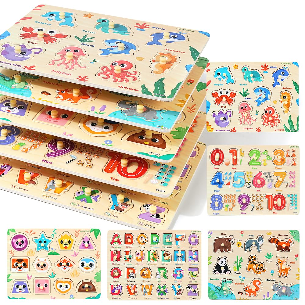 GRINNNIE wooden number puzzle enhances early numeracy with colorful, chunky pieces