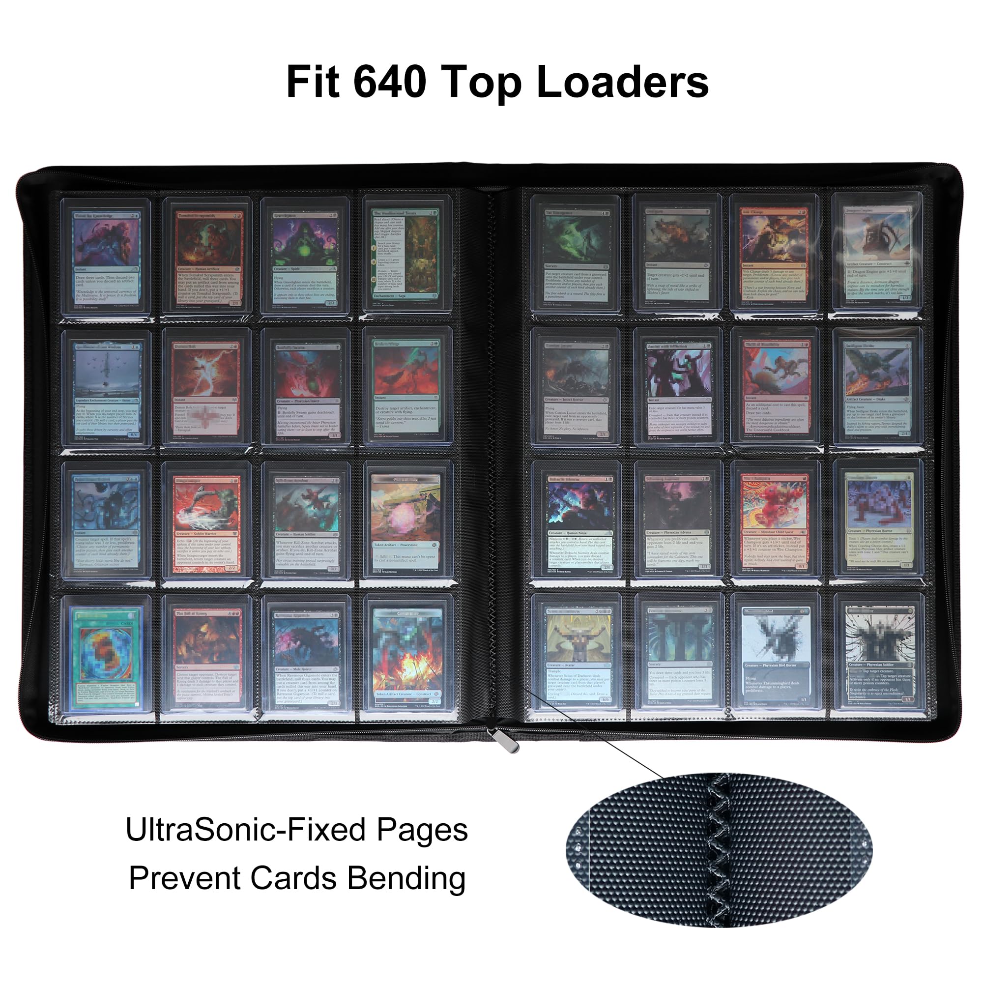 GrinOwl top-loader sleeves showcasing 640-sleeve capacity for collections.
