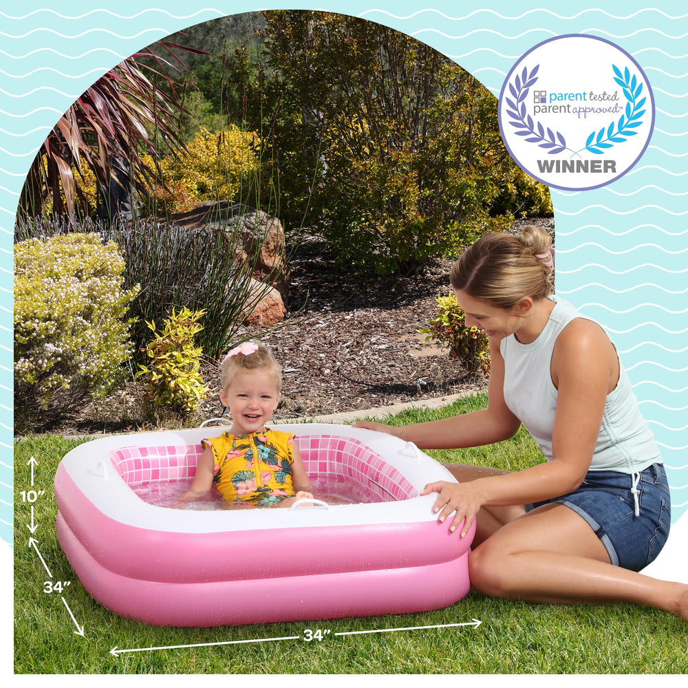 GRIP A POOL soft floor cushions tiny feet for comfortable splash play.