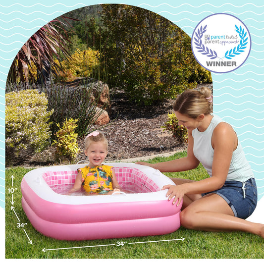 GRIP A POOL soft floor cushions tiny feet for comfortable splash play.