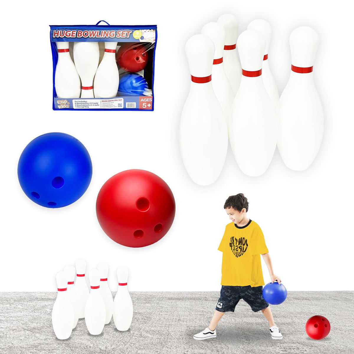 Grip Kids 17-inch huge bowling pins for safe backyard play.