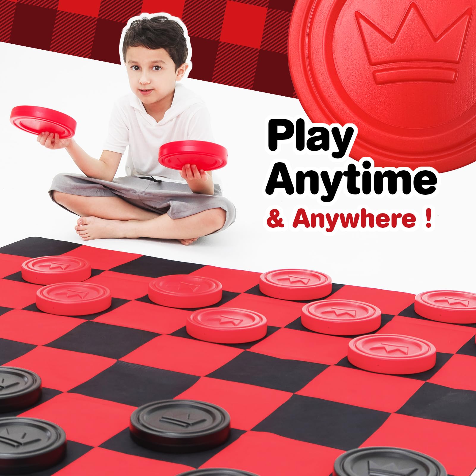 Grip Kids checkers set designed for ages five and up with safe, large pieces