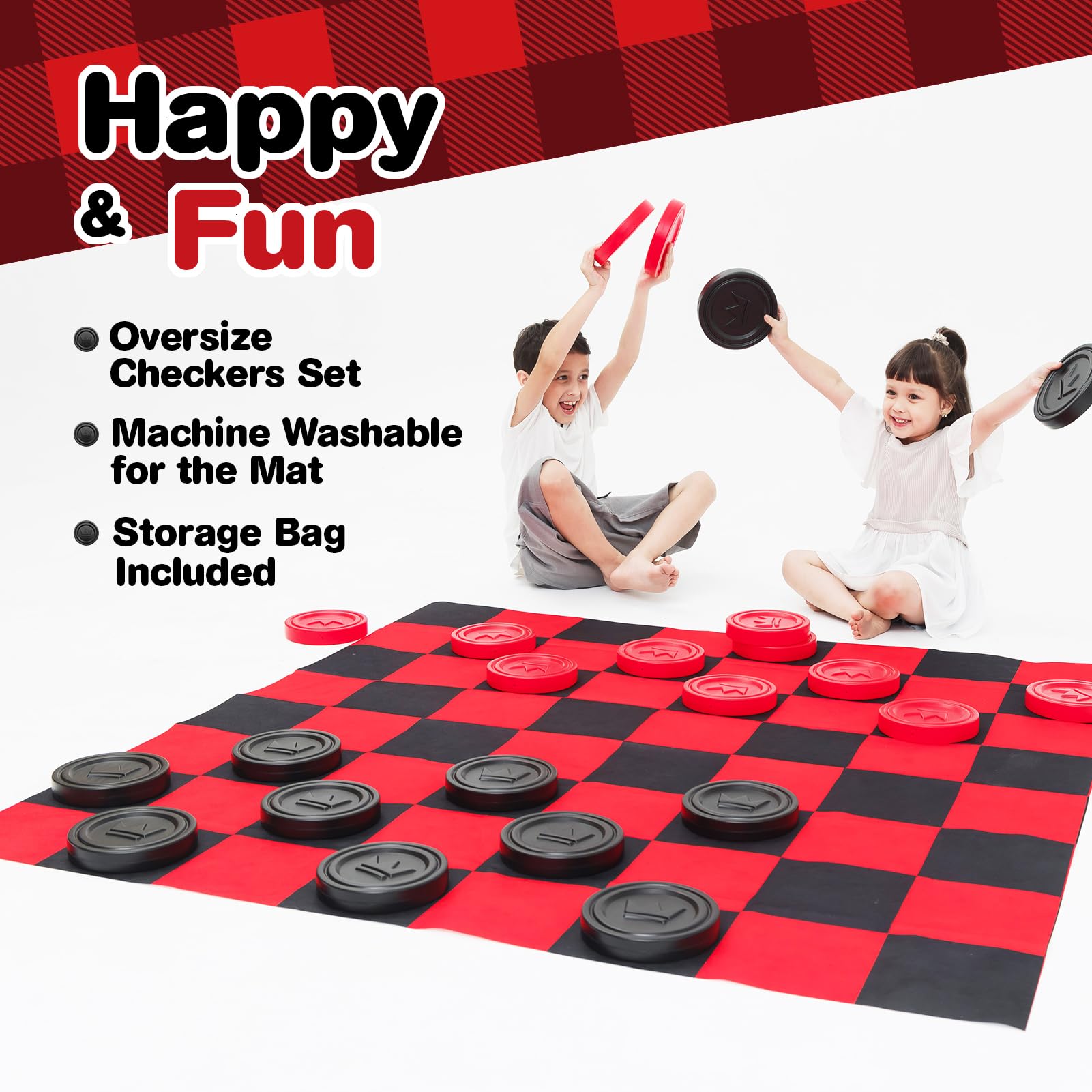 Grip Kids red and black checkers pieces with high visibility during play
