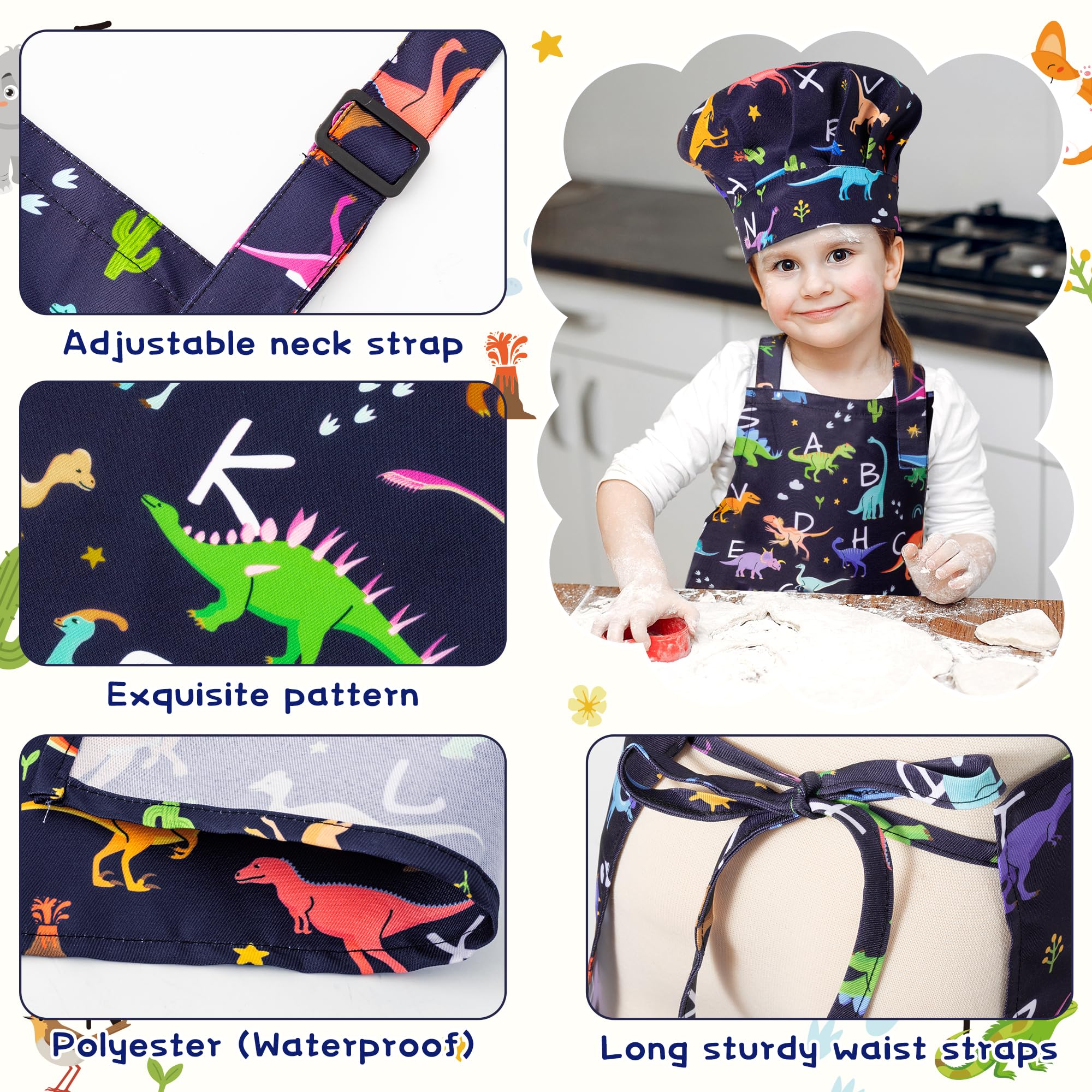 GROBRO7 alphabet-patterned apron, colorful letters for creative play and imagination.