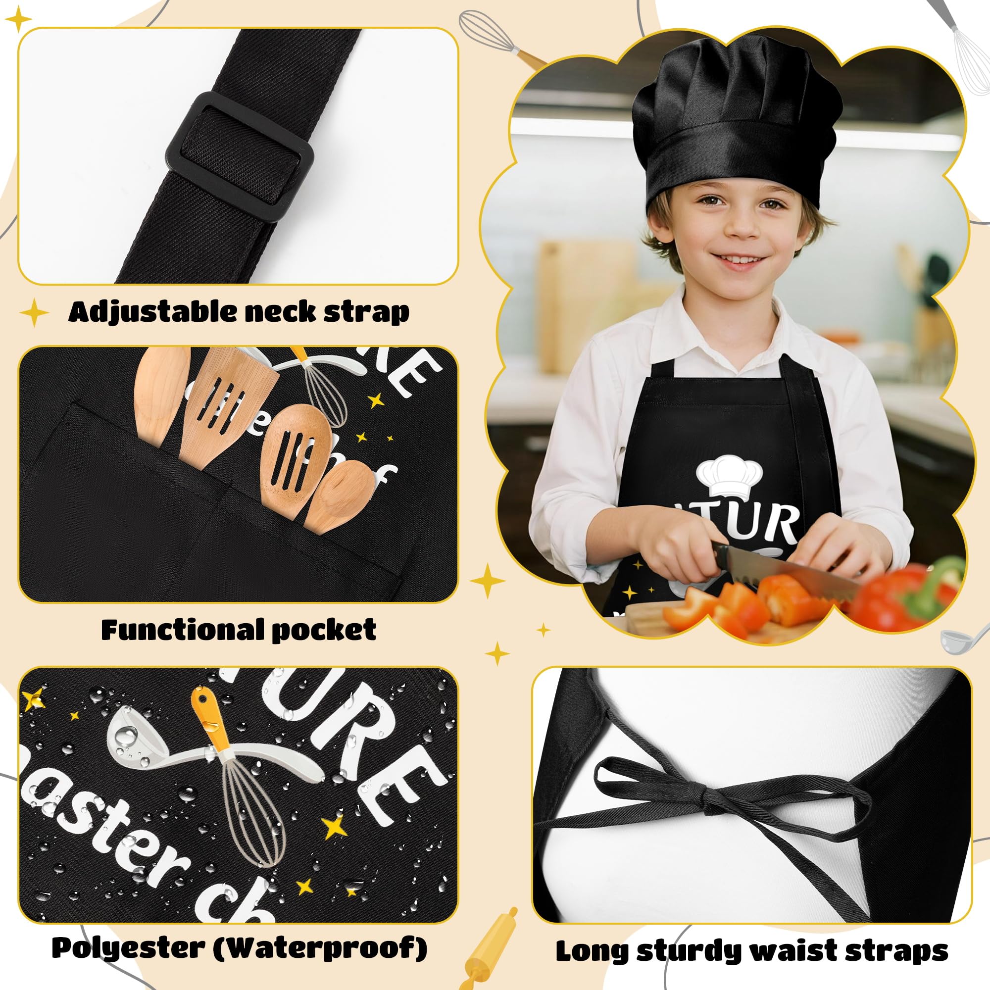 GROBRO7 kids apron adjustable-neck view emphasizing comfortable fit for young cooks