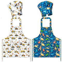 GROBRO7 kids apron with dinosaurs design; perfect for messy art and cooking sessions.