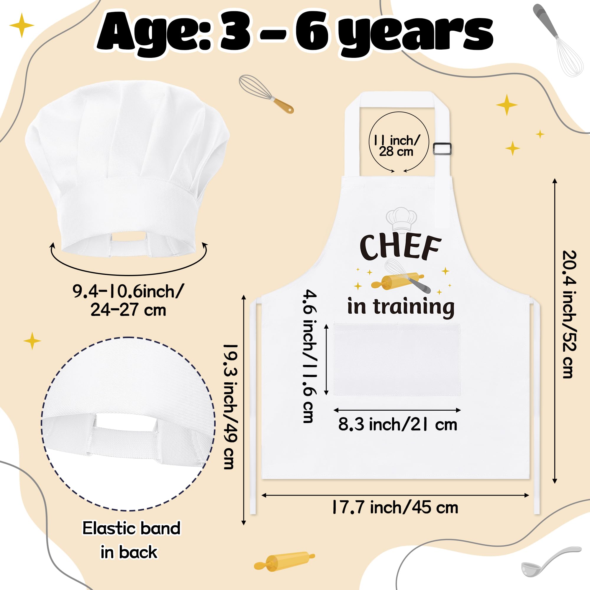 GROBRO7 kids chef hat on display showing durable, washable fabric for busy bakers
