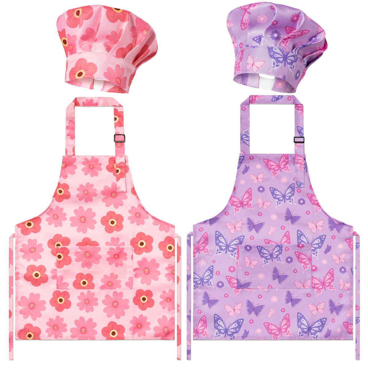 GROBRO7 pink floral apron set for girls protects clothes during cooking