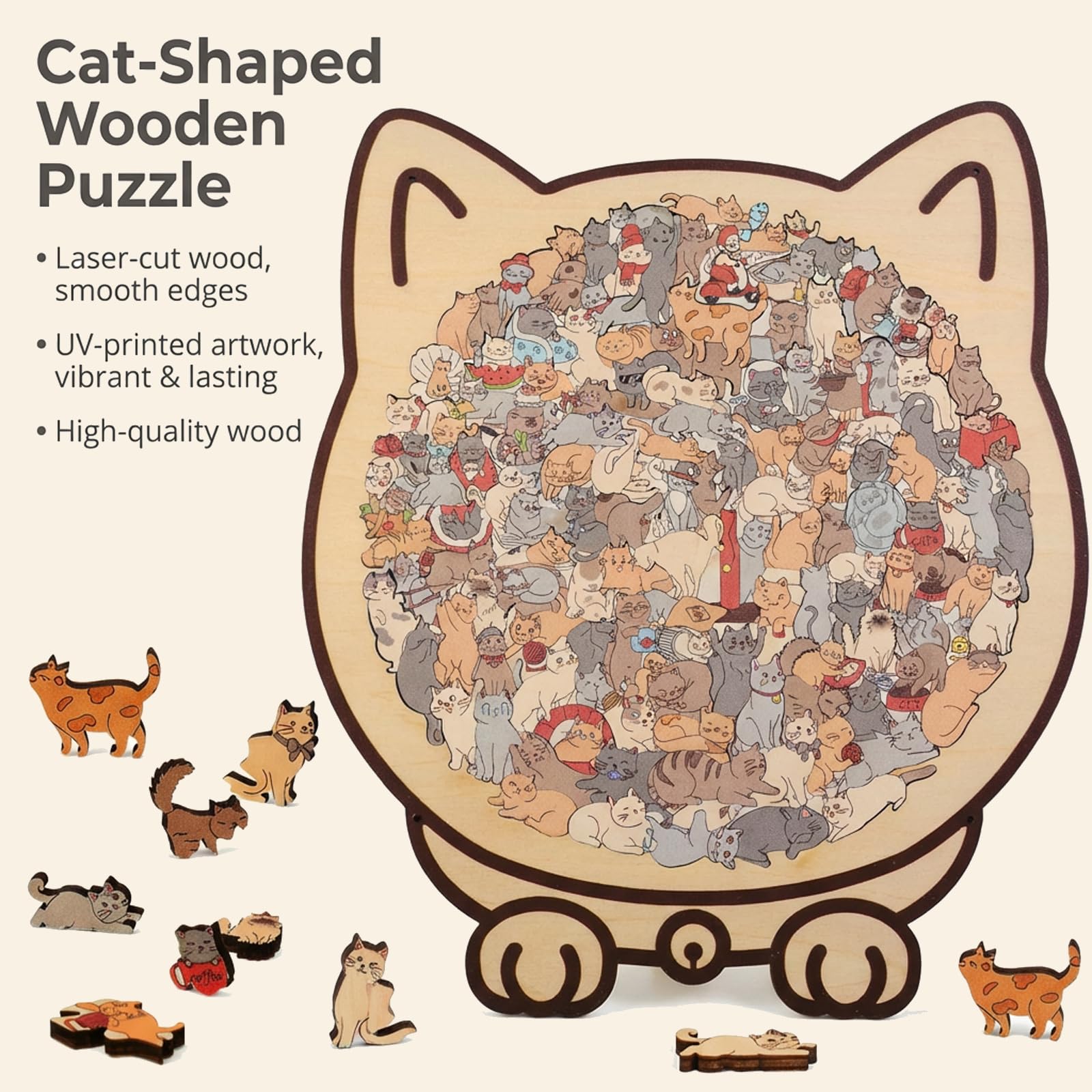 GROHESE cat-shaped Morandi puzzle with soft hues, relaxing at-home pastime.