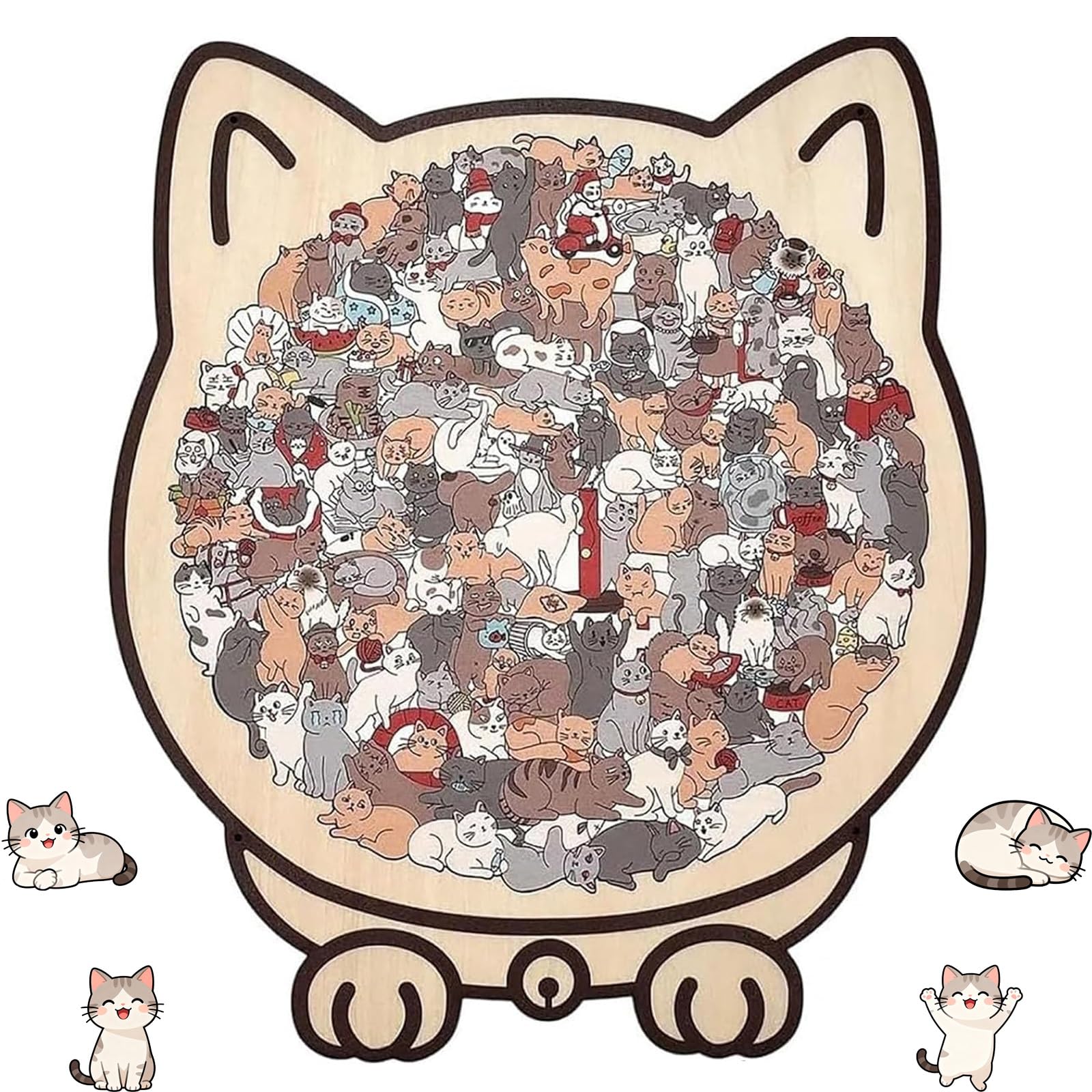 GROHESE wooden cat puzzle Morandi 135pc, a soothing challenge for puzzle fans.