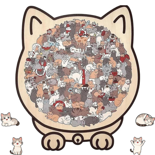 GROHESE wooden cat puzzle Morandi 135pc, a soothing challenge for puzzle fans.