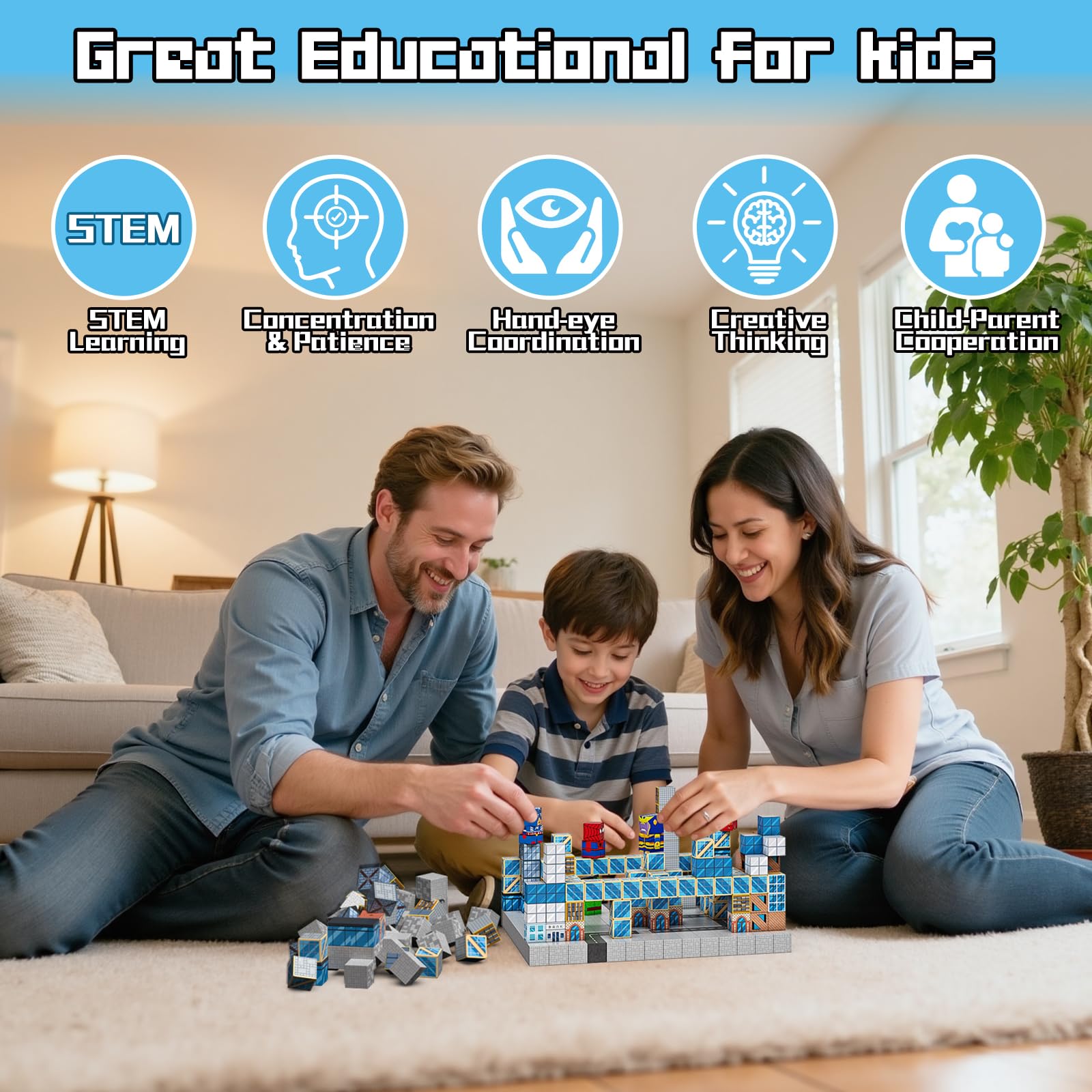 Growsland kids-building scene highlights teamwork and imaginative play.