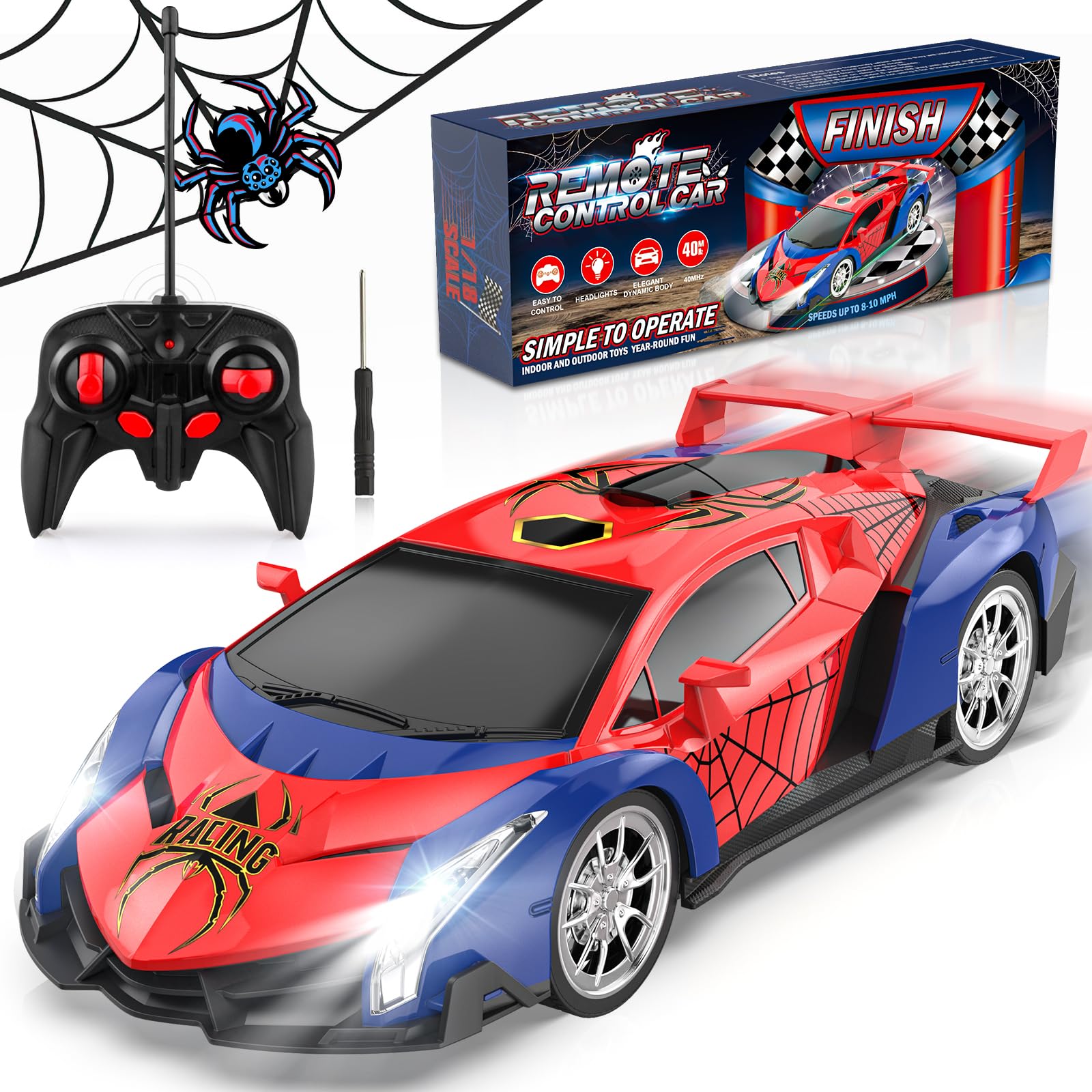 Growsland RC car with headlights on for indoor night play