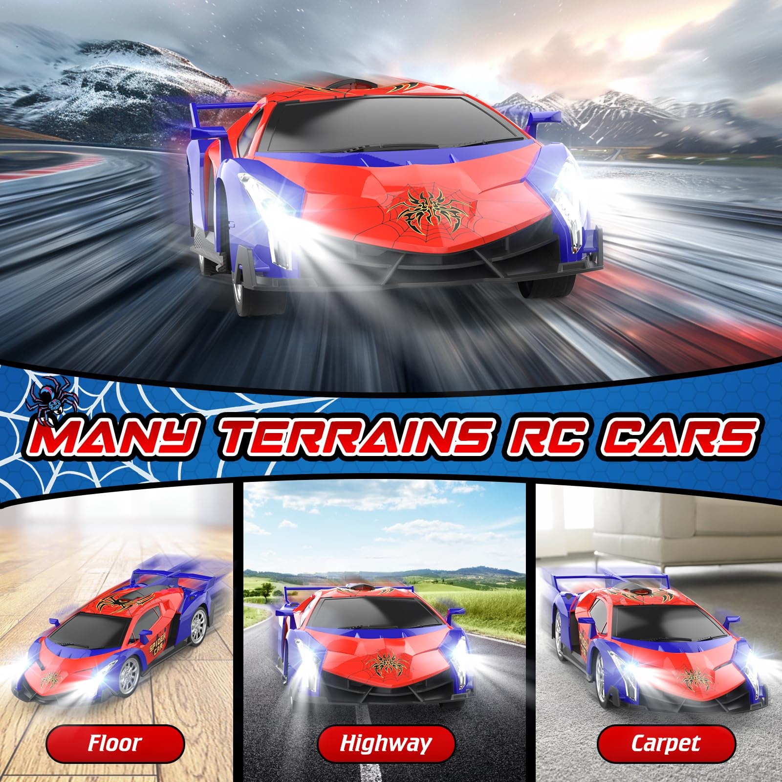 Growsland RC car LED lights enhance indoor play.