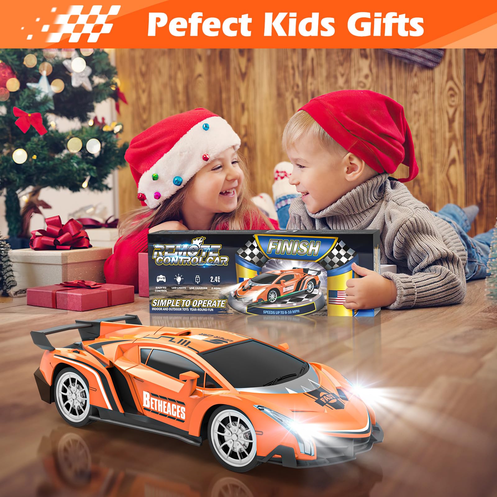 Growsland RC car orange in action on a track for family fun