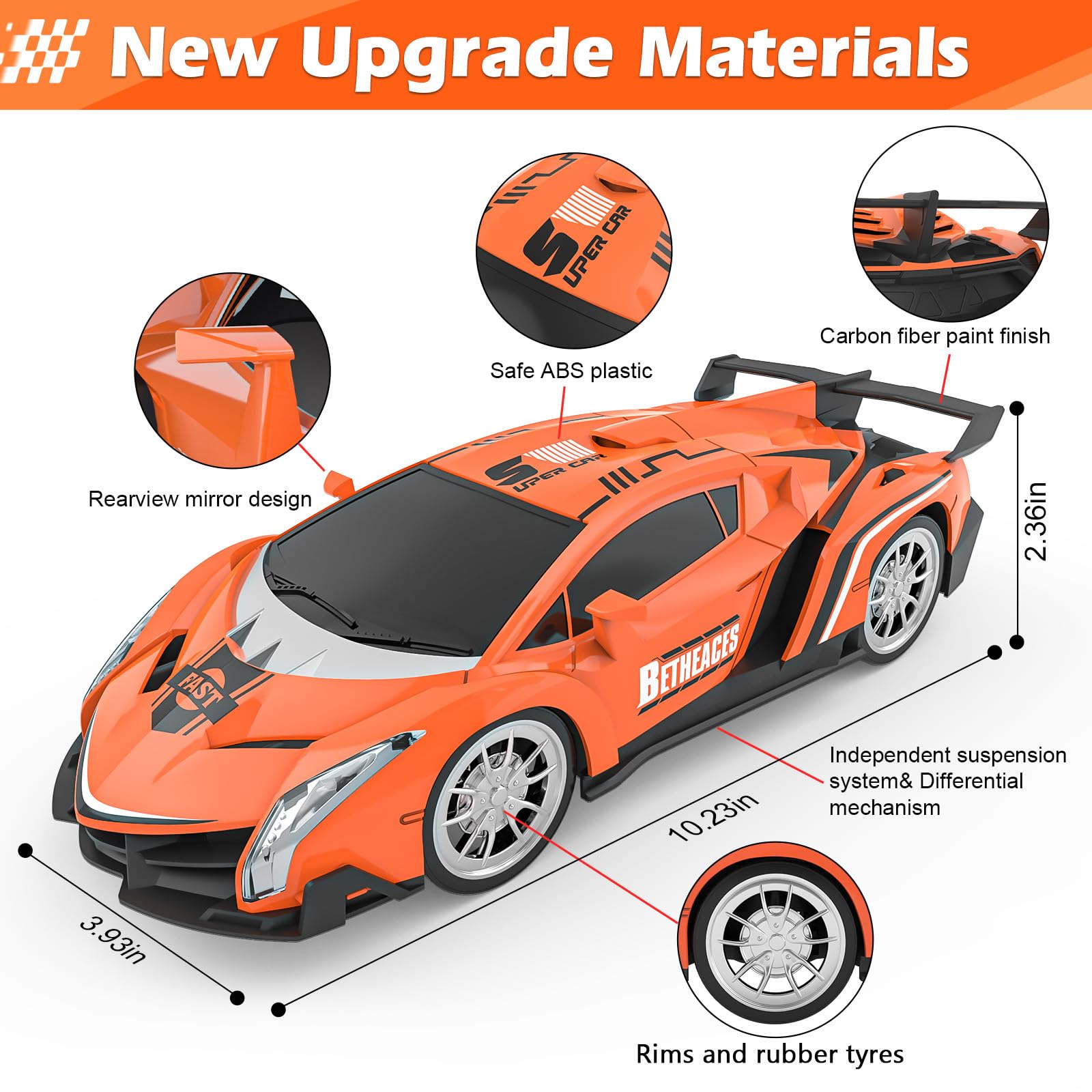 Growsland RC car orange with two rechargeable batteries and USB charger for longer sessions