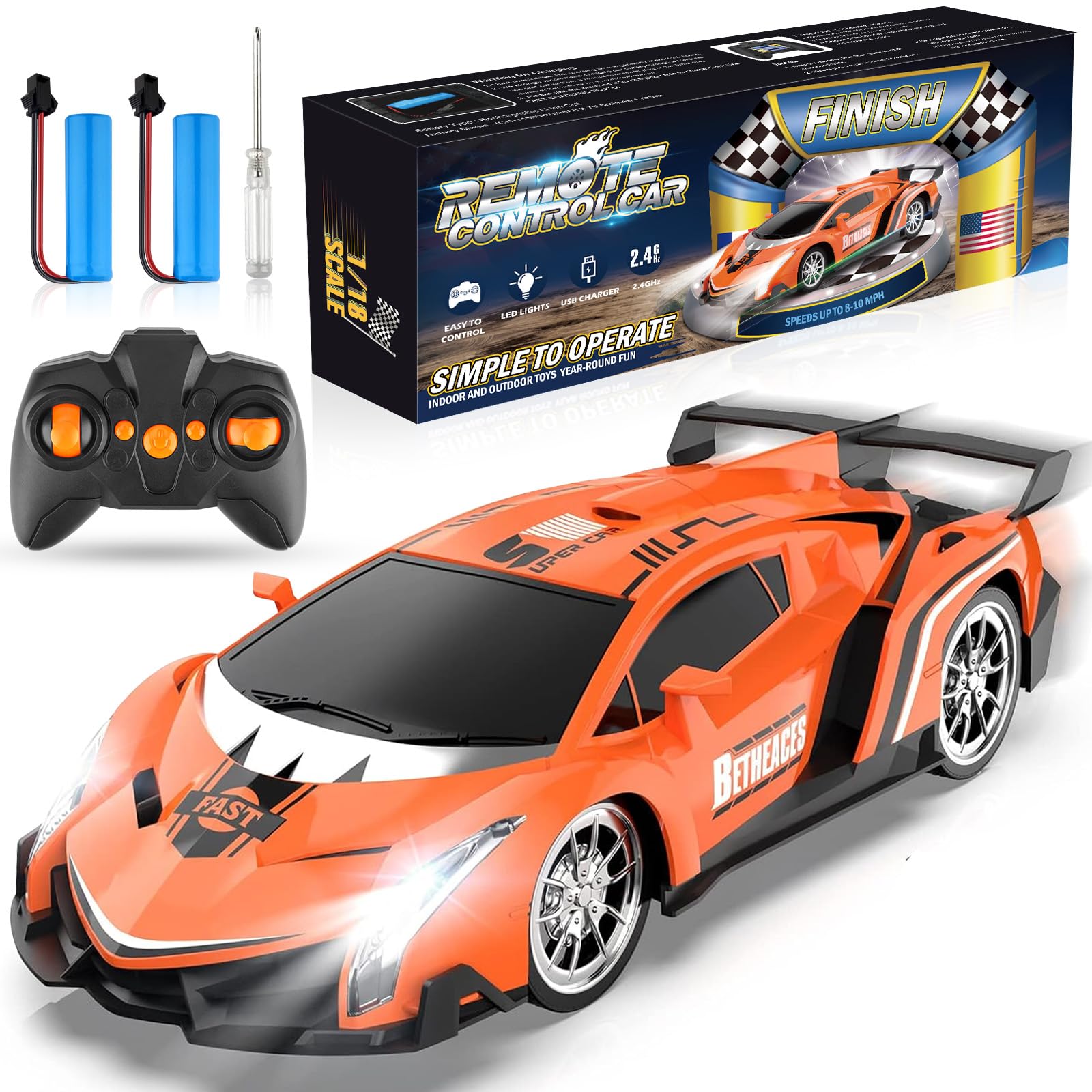 Growsland RC car orange side view with crash-proof bumper for safe play indoors