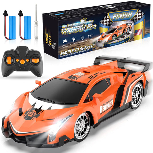 Growsland RC car orange side view with crash-proof bumper for safe play indoors