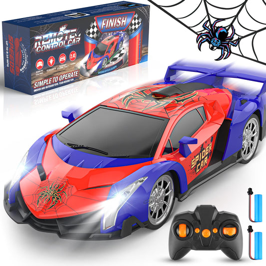 Growsland remote-control car front view with LED lights for nighttime play.